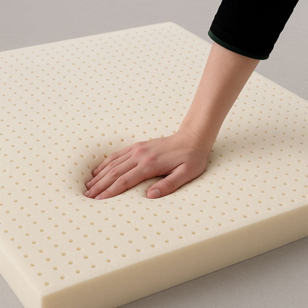 Primo piano dell'anima in lattice naturale perforato del topper FamBed