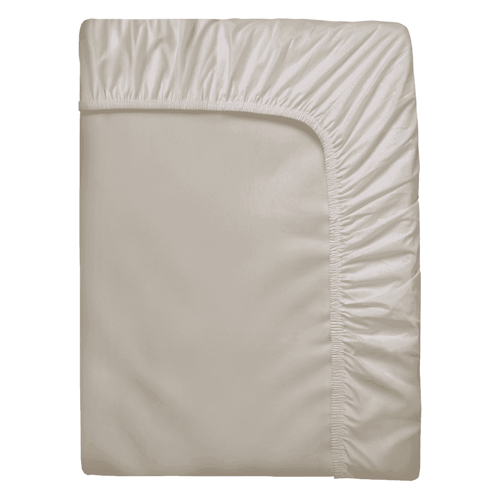 Lenzuolo con angoli beige ripiegato, con bordo elasticizzato lungo tutto il perimetro