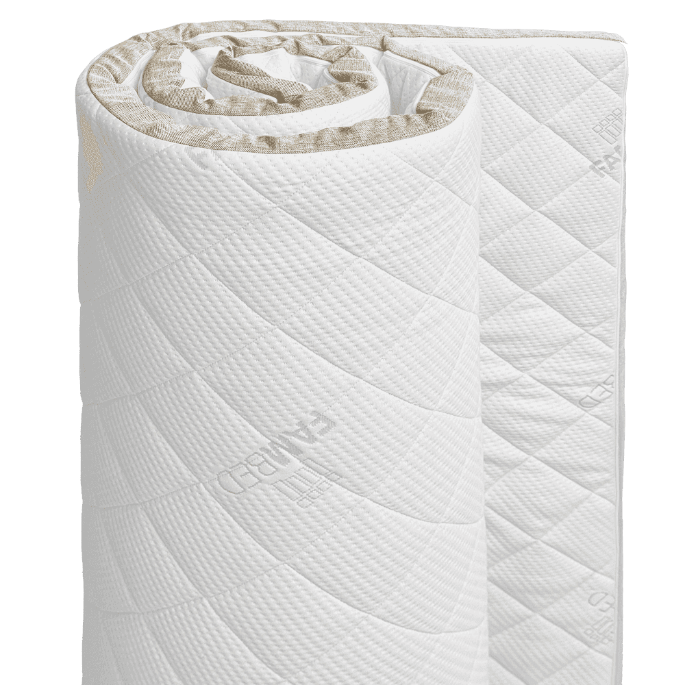 Topper FAMBED arrotolato, con rivestimento bianco trapuntato e bordino beige