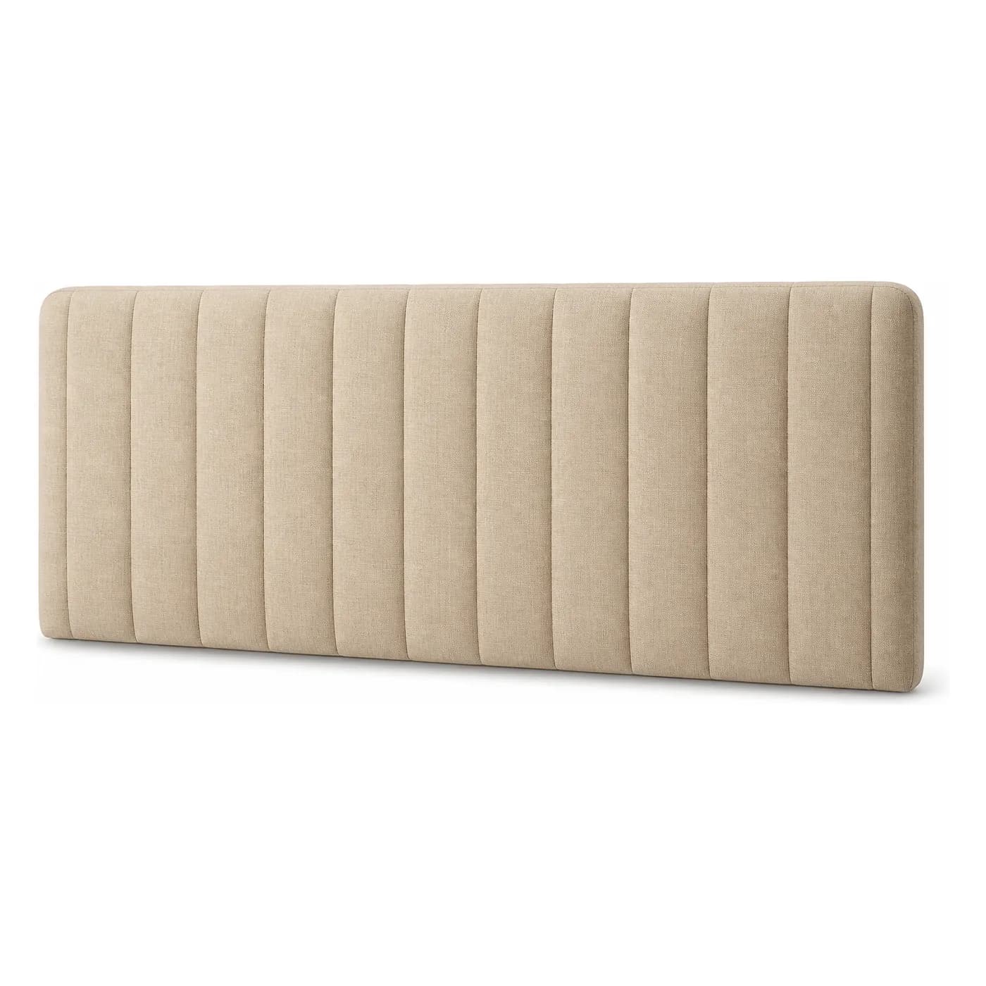 Testiera FamBed beige completamente imbottita, con pannelli verticali