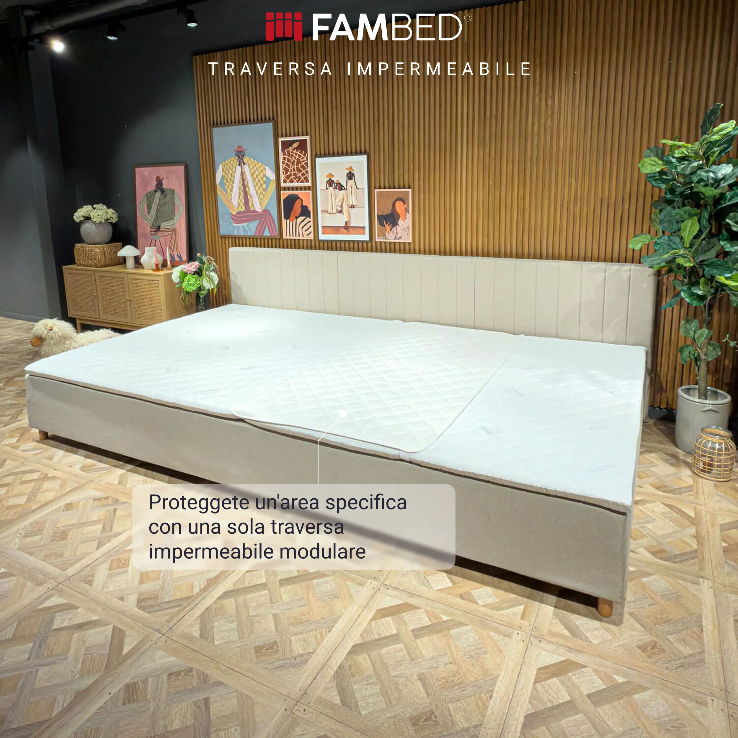 Protezione per materasso FamBed posizionata per proteggere un singolo posto letto