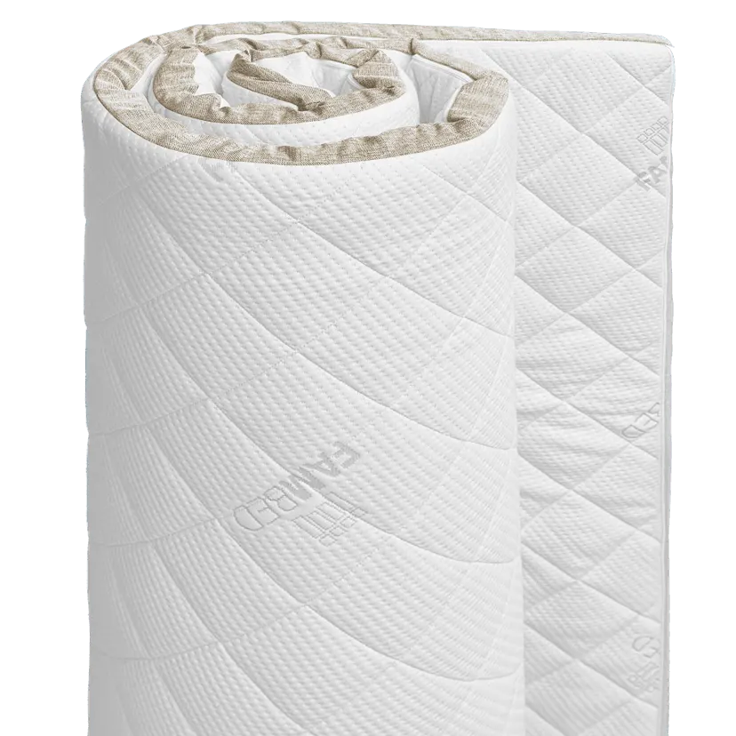 Topper FAMBED arrotolato, con rivestimento bianco trapuntato e bordino beige