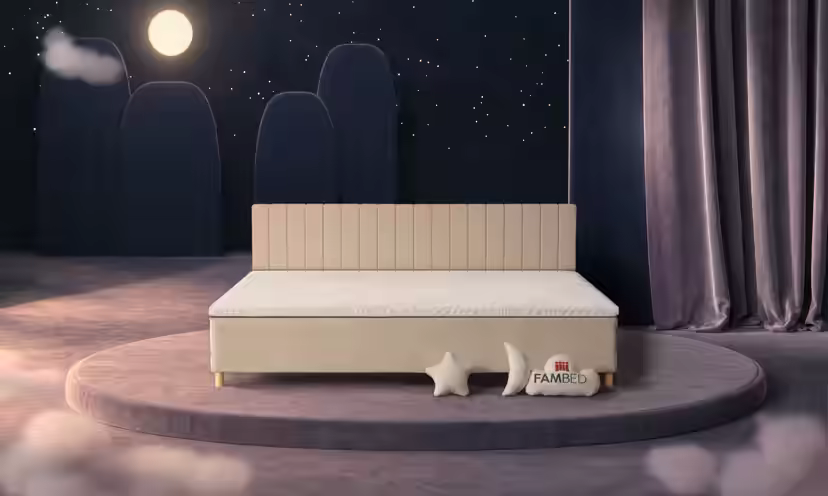 Letto familiare FAMBED in beige, 270 × 200 cm, con testiera