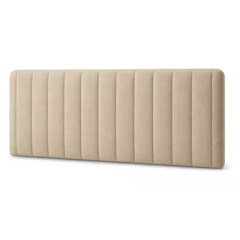 Testiera FamBed beige completamente imbottita, con pannelli verticali